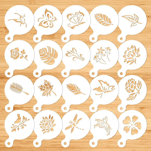 Konsait 20 Pack Cake Stencil Templates Decoration, Reusable Cake Cookies Baking Painting Journal Mold Tools, Dessert, Coffee Decorating Leaves But...