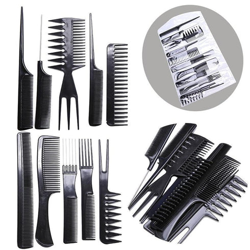 10Pcs Hairdressing Comb Set Hair Styling Pro Kit Professional Barber Salon Gift Black Colour Set - Portable Set Hair Care Style Accessory Comb for...