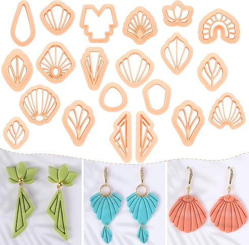 Puocaon Basic Clay Earring Cutters - 21 Pcs Polymer Clay Cutters, Classic Geometric Clay Jewelry Cutters Set, Shell Clay Earring Cutter, Radial Sh...