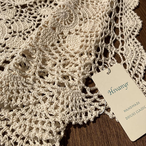 Hsvanyr 39inches Beige Tablecloth Handmade Crochet Cotton Square Coffee Table Cover Doilies Couch Back Covers Kitchen Dining Room Restaurant Party...