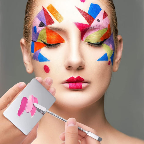 Makeup Mixing Palette Stainless Steel Foundation Palette with Spatula Professional Cosmetic Palette for Mixing Foundation Eye Shadow Nail DIY Art...