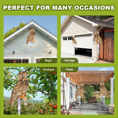 Owls to Keep Birds Away, 4 Pack Fake Owls with Reflective Tape for Garden Tree, Bird Scare Reflective Hanging Decoration to Keep Birds Pigeon from...