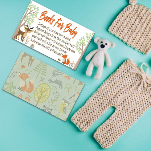 Woodland Creature Books for Baby Shower Request Cards (50 Pack), Baby Shower Invitation Inserts....