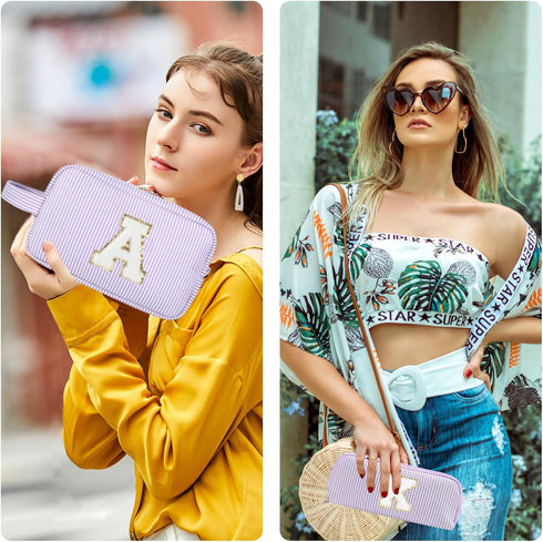 2pcs Personalized Initial Makeup Bag A-Z, Travel Toiletry Bag Monogram Make Up Bags Preppy Cosmetic Bag Makeup Pouch Birthday Graduation Gifts Bag...