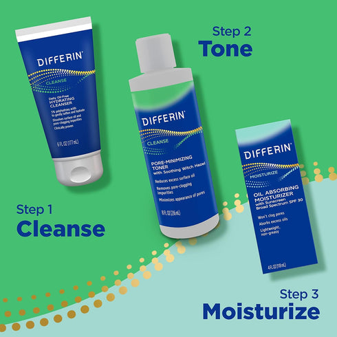 Differin Facial Cleanser, Daily Oil Free Hydrating Face Wash by the makers of Differin Gel, Gentle Skin Care for Acne Prone Skin, PHAs, 6 Oz....