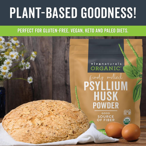 Viva Naturals Organic Psyllium Husk Powder, 10 oz - Finely Ground, Unflavored Plant Based Superfood - Good Source of Fiber for Gluten-Free Baking,...