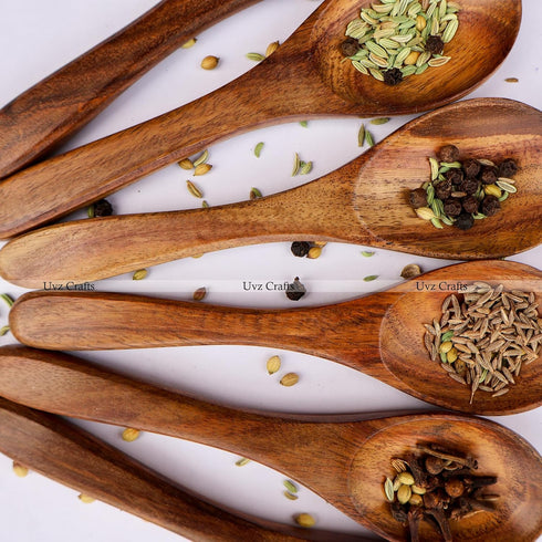 Wooden Small Spoons for Spices, Sugar Jar/Bowl, Spice Jar, Herbs, Salt, Condiments, Tea, and Coffee - Wooden Teaspoon, Wood Small Scoop for Bath S...