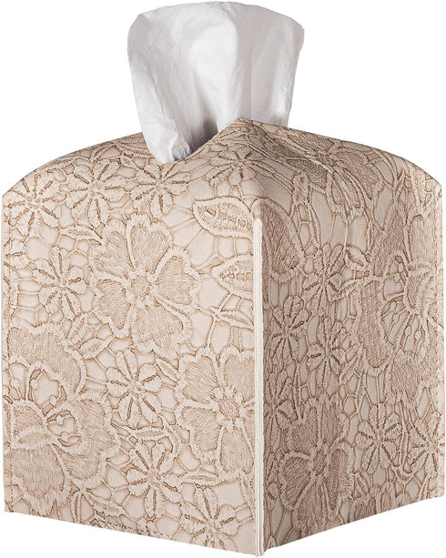 Tissue Box Cover PU Leather Square Tissue Holder Facial Paper Organizer Dispenser for Bathroom Vanity Countertop, Dresser, Tabletop, Office, Car, ...