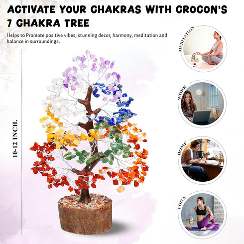Crocon Seven Chakra Gemstone Tree Feng Shui Figurine Money Bonsai Good Luck Reiki Healing Crystals Balancing Decoration Ornament Sculpture Wealth ...