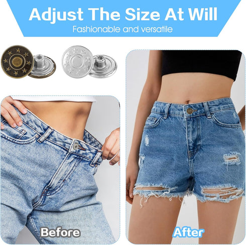 Button Pins for Jeans, 17 mm/20mm Adjustable Reusable Replacement Buttons 8 Pcs No Sew Removable Metal Buttons and No Tools Instant with Screwdriv...