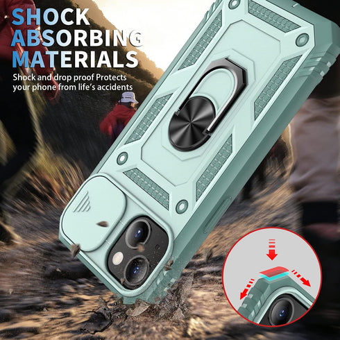 Case for iPhone 13, Shockproof Impact Resistant with Slide Lens Protective Cover Case for iPhone 13 (6.1 inch) (Grey Green)...