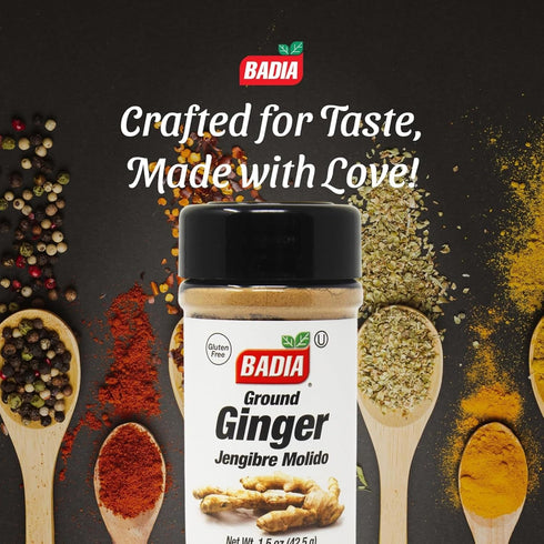 Badia Ground Ginger, 1.5 oz – Premium Ground Ginger Root for Cooking, Baking, Tea & Spice Blends – Warm, Aromatic Flavor...