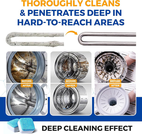 Bastion Washing Machine Cleaner, Deodorizer, & Descaler 6-Pack - Active Deep Cleaning Tablets For HE Front Loader & Top Load Washer, Septic Safe E...