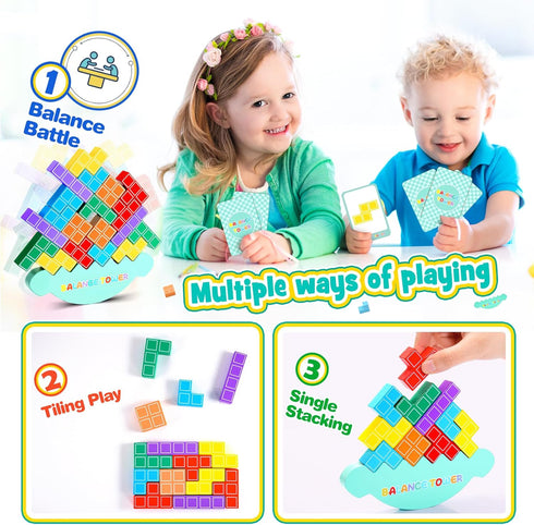 Kids Tetra Balance Tower Games Wooden Building Blocks Stacking Toy 3 4 5 6 7 8 Year Old Boys Girls Montessori Toy Birthday Gifts for Boy Girl Ages...