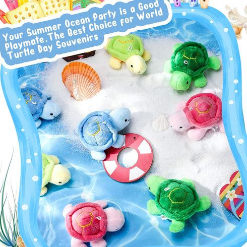 Sratte 12 Pcs Mini Turtle Stuffed Toy Soft Small Sea Turtle Animal Plush Toys for Adults Birthday Party Decorations Beach Bag Gift, Pink Blue Yell...