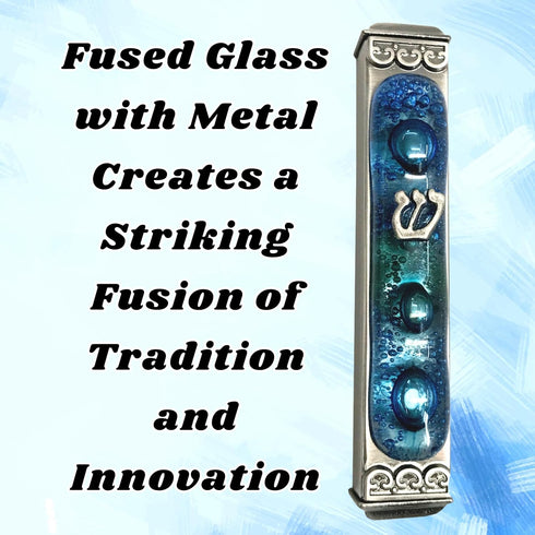 Tamara Baskin Art Glass Mediterranean Sea Mezuzah, Weatherproof Metal Case - Gift Box and Scroll Included - Handmade in the USA - Guaranteed for L...