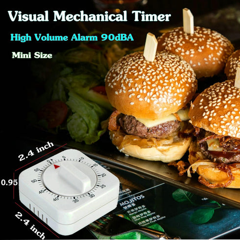 Square 60 Minute Mechanical Kitchen Timer - Visual Kitchen Cooking Timer Clock with Loud Alarm - No Batteries Required-Manual Countdown Timer for ...