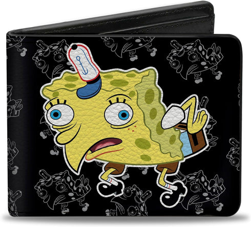 Nickelodeon Men's Wallet, Bifold, Mocking Spongebob Pose Outline Black Gray, Vegan Leather, Multicolor, Standard Size...
