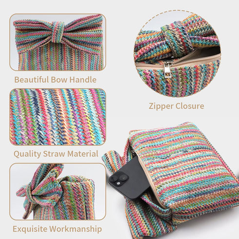Straw Clutch Purse for Women Summer Beach Handbags Handmade Bow Straw Purses for Party Wedding Vacation...