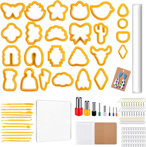 Allazone 219 PCS Polymer Clay Cutters Set, Clay Earring Cutters Plastic Clay Cutters with Acrylic Clay Roller, Earring Cards Earring Hook for Poly...