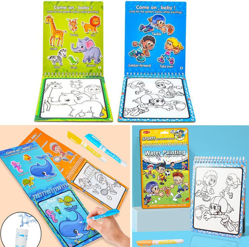 3 Pack Water Coloring Books for Toddlers, Reusable Paint with Water Books for Kids Ages 3-5, Water Painting Book Educational Learning Toddlers Tra...