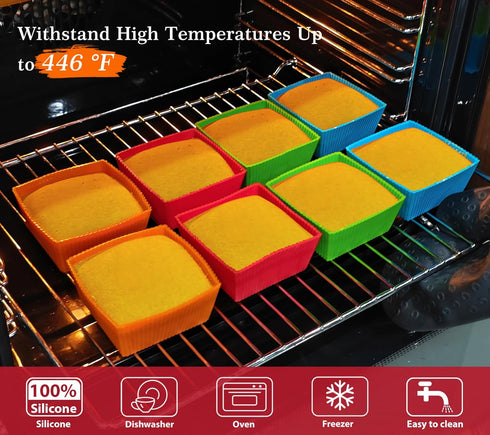 Webake 3.5 Inch Jumbo Baking Cups Reusable Silicone Square Cupcake Liners Non-stick Muffin Brownie Cake Mold (Pack of 8)...