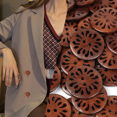 Chenkou Craft Pierced Flower Wood Buttons 30mm Sewing Craft 50Pcs...