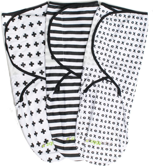 Ziggy Baby Adjustable Baby Swaddles 0-3 Months - Blanket Infant Wrap Set 3 Pack - Soft Cotton Black & White - Newborn Swaddle Blankets for Baby Bo...