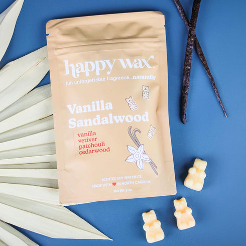 Happy Wax Vanilla Sandalwood Scented Bear Wax Melts - Natural Strong Vanilla Scented Wax Melts Infused w/Essential Oils - Non Toxic Wax Melt. Scen...