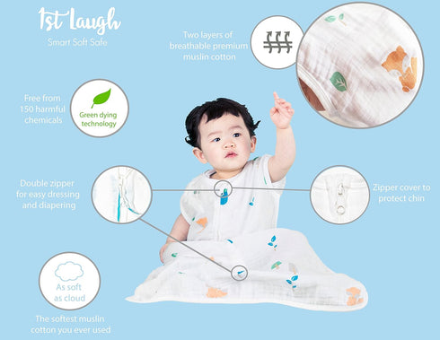 Muslin Cotton Toddler Sleeping Sack Bag, 0.5 Tog baby Lightweight Wearable Blanket for boy and girl (S, Forest)...