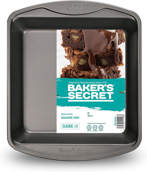 Baker's Secret Square Cake Pan 8" 1pc Nonstick, Premium Food-Grade Coating, Non-stick Square Pan, Carbon Steel- The Classic Collection...