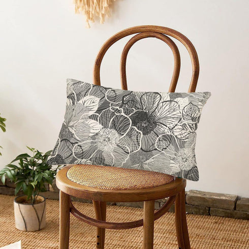 Gray Abstract Floral Throw Pillow Covers 12x20 In Black White Gray Flowers Lumbar Pillow Covers Abstract Modern Farmhouse Pillowcases Home Decor f...