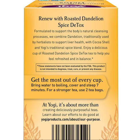 Yogi Tea Roasted Dandelion Spice DeTox Tea - 16 Tea Bags per Pack (6 Packs) - Organic DeTox Tea - Includes Roasted Dandelion Root, Dandelion Root,...