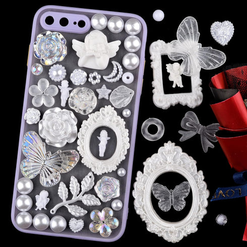 kikonoke 350 Pieces 3D Resin Rose Flower Bows Butterfly Embellishments Angel Charms Picture Frame with Flatback Pearl Beads for Craft DIY Making S...