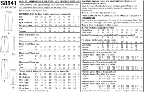 Simplicity Pattern S8841 Misses' Wide or Slim Leg Pull-on Pants, H5 (6-8-10-12-14)...