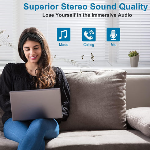 Bluetooth Headband Headphones for Women, Wireless Headband Headphones with HD Speakers, Fashion Black Head Band with Knotted/Twist Design for Yoga...