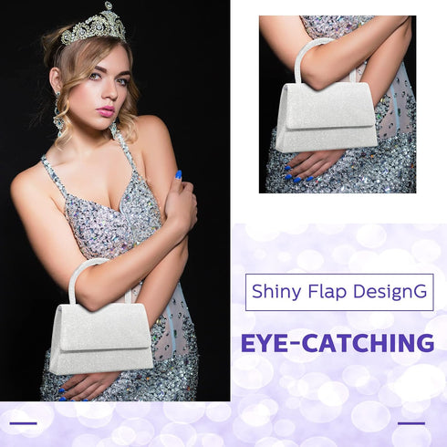 Silver Evening Bag Glitter Party Clutches Handle Women's Evening Handbags Small Bride Wedding Purses for Women Crossbody Cocktail Prom Handbags...