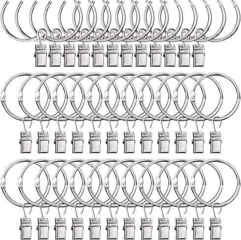36 Pack Heavy Duty Nickel Plated Metal Curtain Rings with Clips Hooks Open Rings for Curtains and Robs,Easy to Open and Close(Silver)...