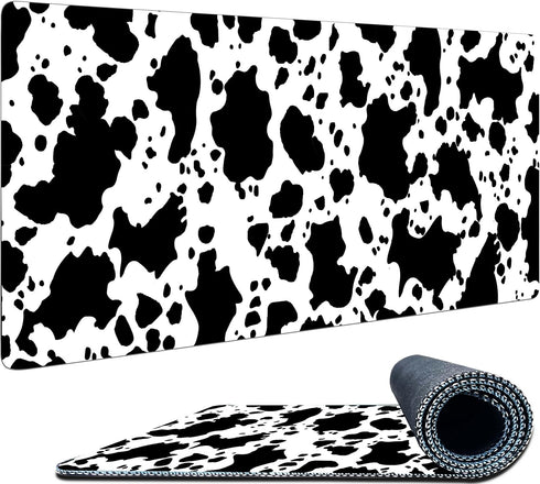 Cow Print Mouse Pad Large with Stitched Edges 31.5 x 11.8, Extended Desk Pad Desk Mat for Desktop Decor and Accessories Workplace Home XXL Mouse P...