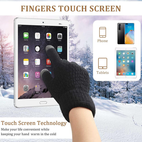 2 Sets Winter Knit Hats Gloves Scarf for Women Ribbed Knit Hat with Brim Winter Beanie Slouchy Women Touch Screen Gloves and Fleece Neck Warmer Sc...