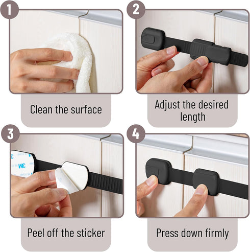 Bates- Child Safety Strap Locks, 6 Pack, Black Baby Cabinet Locks, Toilet Locks Baby Proof, Child Proof Drawer Locks, Cabinet Baby Locks for Cabin...