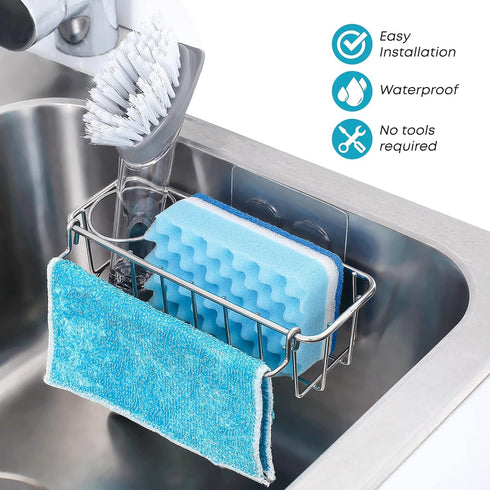 KESOL RustProof Sponge Holder Caddy for Kitchen, Stainless Steel Organizer, Brush Holder, 304 Accessories, Suction Cup + Adhesive...
