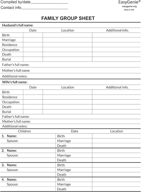 LARGE PRINT Two-Sided Family Group Sheets for Genealogists (7-pack) by EasyGenie | Archival-Quality Genealogy Forms...