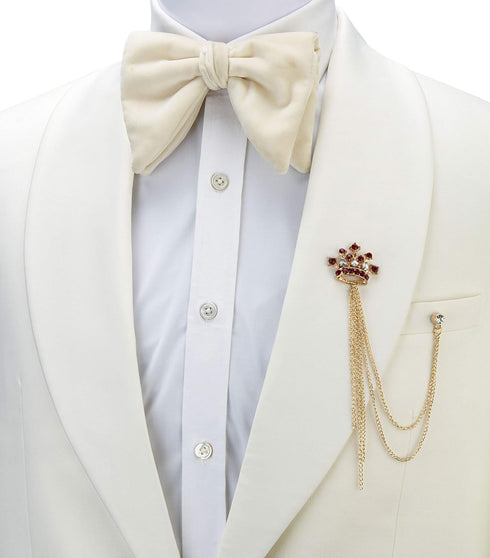 Knighthood Formal Gold Crown with Maroon Stone and Hanging Chain Detailing Lapel Pin Brooch for Men...
