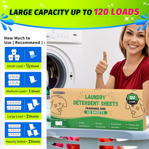 Laundry Detergent Sheets - Up to 120 Loads (60 Sheets),Unscented,Plastic Free,Laundry Detergent Strips for Travel,Dorms, Home,Apartments,Liquidles...