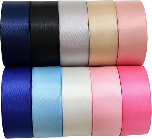 1 Inch Wide Solid Color Double Sided Polyester Satin Ribbon 20 Colors X 2 Yard Each Total 40 Yds Per Package...