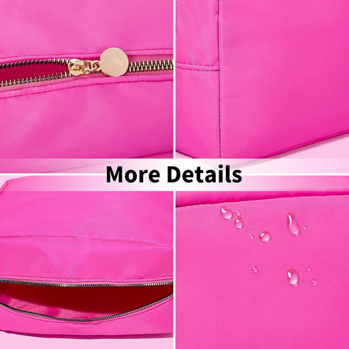 Large Makeup Bag Travel Bag Pouch, Pink Toiletry Bag Makeup Organizer Nylon Bag Cosmetic Preppy Bag Zipper Pouches Brides Bag...