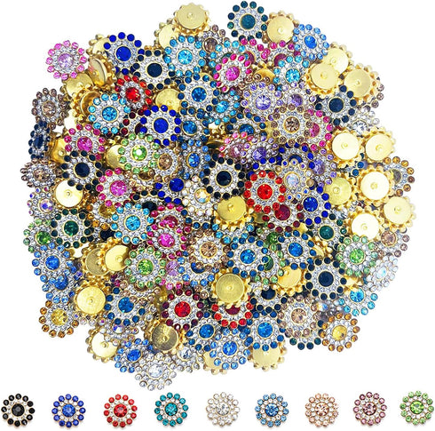 200Pcs Rhinestone Buttons 14 mm Embellishments Buttons Rhinestone Buttons Flower Flatback Buttons - Buttons for Crafts - Glass Multicolor Flower B...