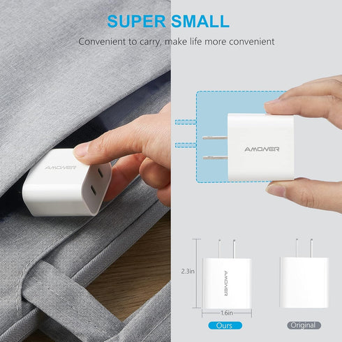USB C Charger, Amoner 2Pack Type C Fast Charger, Dual Port 25W PD Fast USB C iPhone Wall Charger Compatible with iPhone 16/16 Pro/15/14/13/12/11/S...