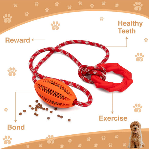 Interactive Dog Chew Toy with Rope for Aggressive Chewers - Tugging and Tossing - Puppy Training - Dispenses Treats and Food - Toothbrush for Pet ...